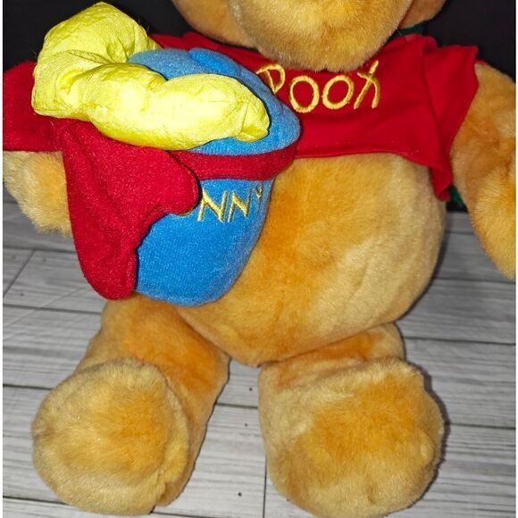 Walt Disney Vintage Christmas Winnie The Pooh Bear Plush 15" Holding Hunny Jar - Picture 4 of 9